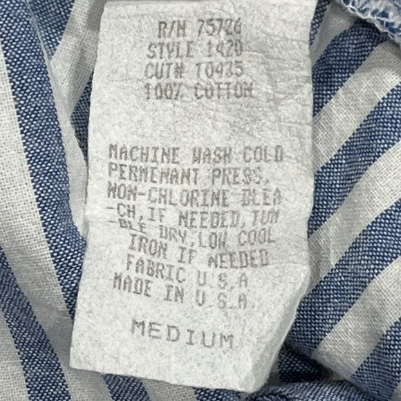 Vintage 80s Blue White Striped Cotton Pearl Button Oversized Jacket Women Medium - Picture 10 of 16